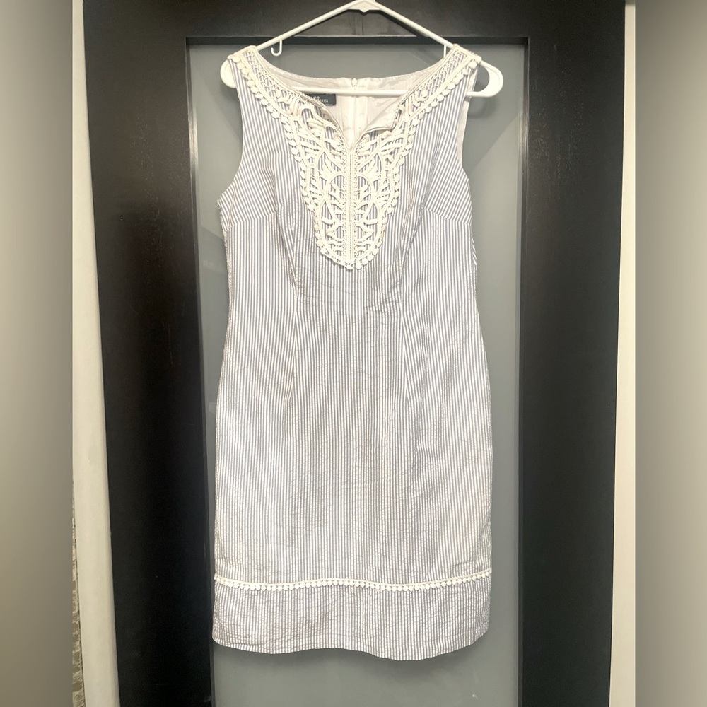 Sleeveless white and light blue midi dress size 8